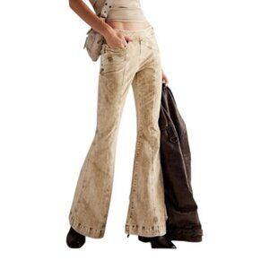 NWT Free People Fast Lane Low Rise Flare Pants in Crushed Rosemary